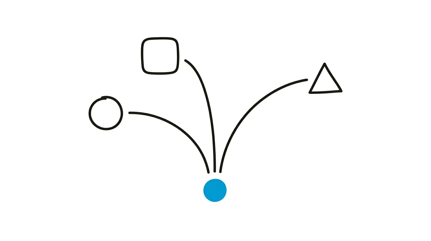 Abstract illustration of a single origin point branching into several distinct forms.